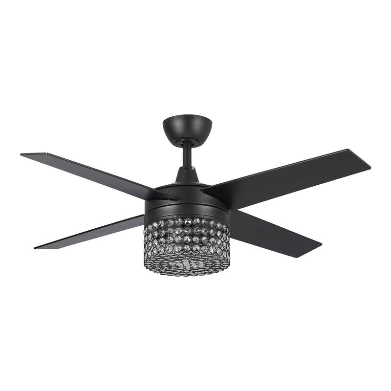 48" Black Wood 4-Blade Crystal Fandelier Ceiling Fan with Remote and Light
