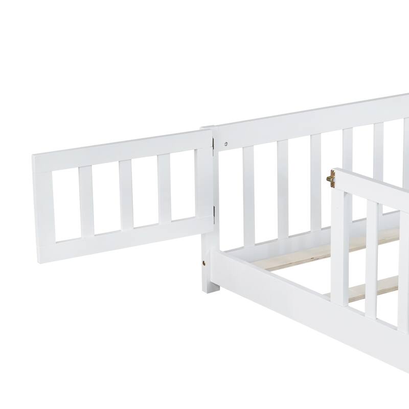 Floor Bed with Fence and Revolving Door,Ideal for Kids' Play,and Promoting Independence and Growth
