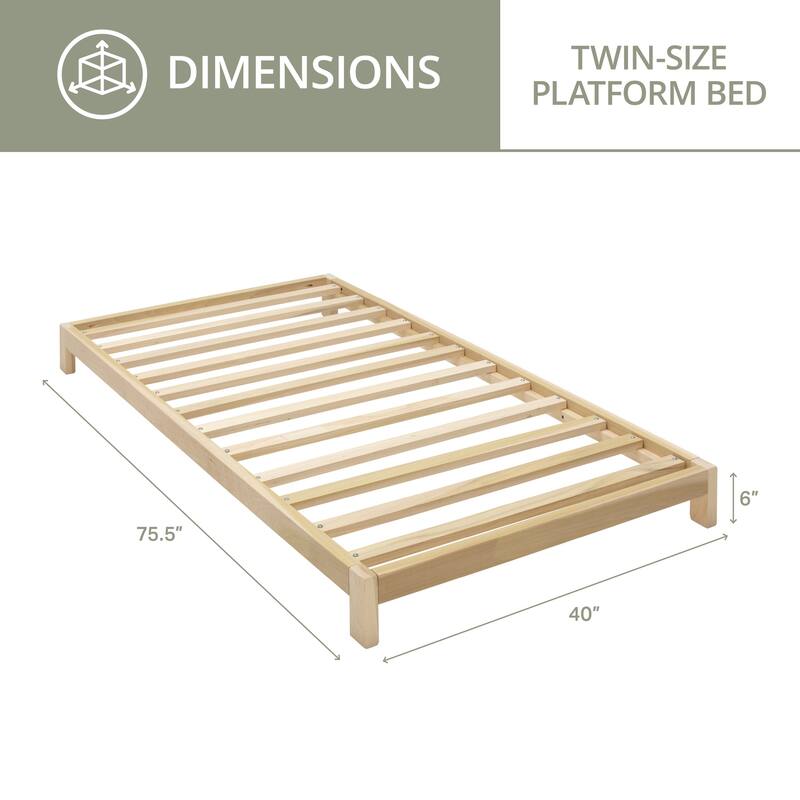Twin Size Platform Bed - Rustic Wood Bed Frame - Modern Minimalist Design - Solid Wood Bed