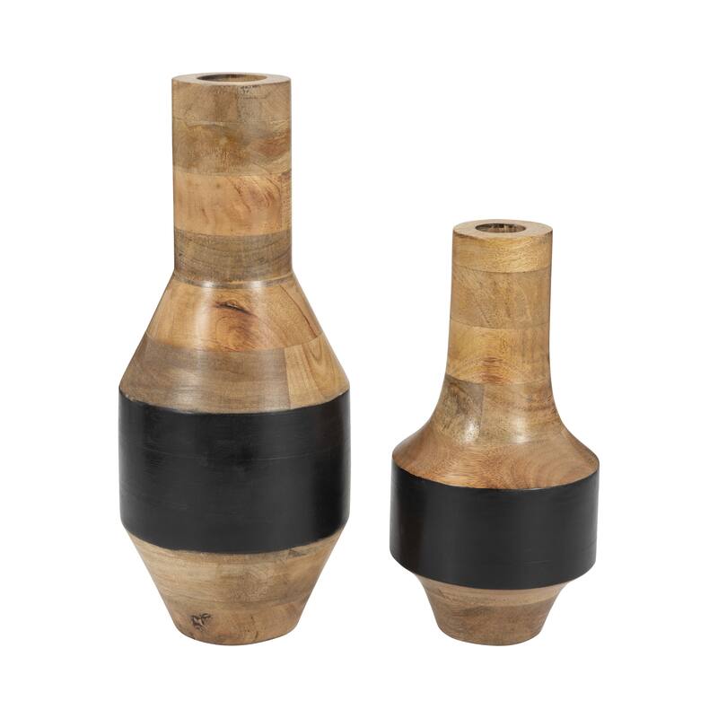 Sagebrook Home Modern Neutral Mango Wood Brown/Black Cylinder Tone Natural Vase