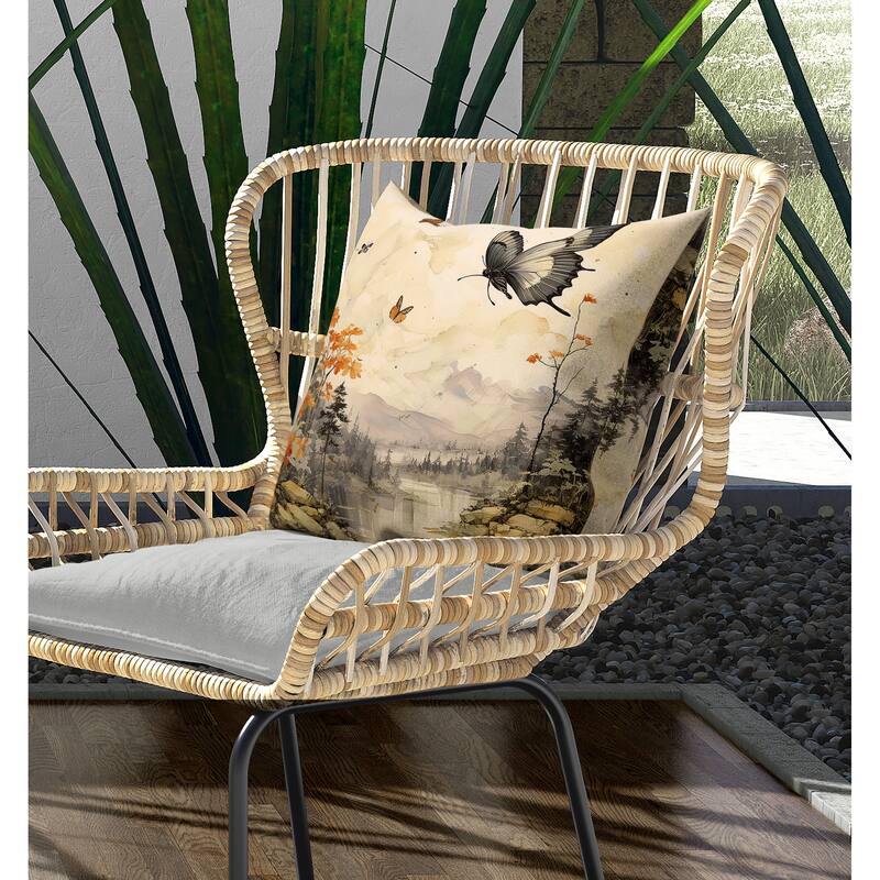 Fluttering Floral Heights Indoor/Outdoor Reversible Throw Pillow Yellow and Orange