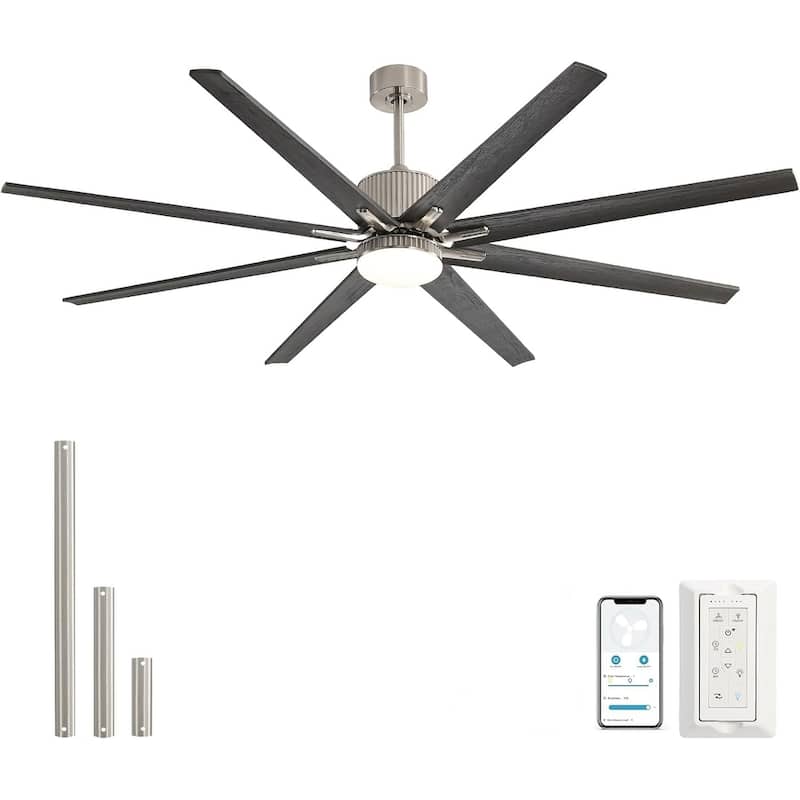 76 inch Smart App Controlled DC Motor Ceiling Fan with Light, Dimmable 3-Color LED, 6-Speed, Reversible, Remote, Timer - Brushed Nickel