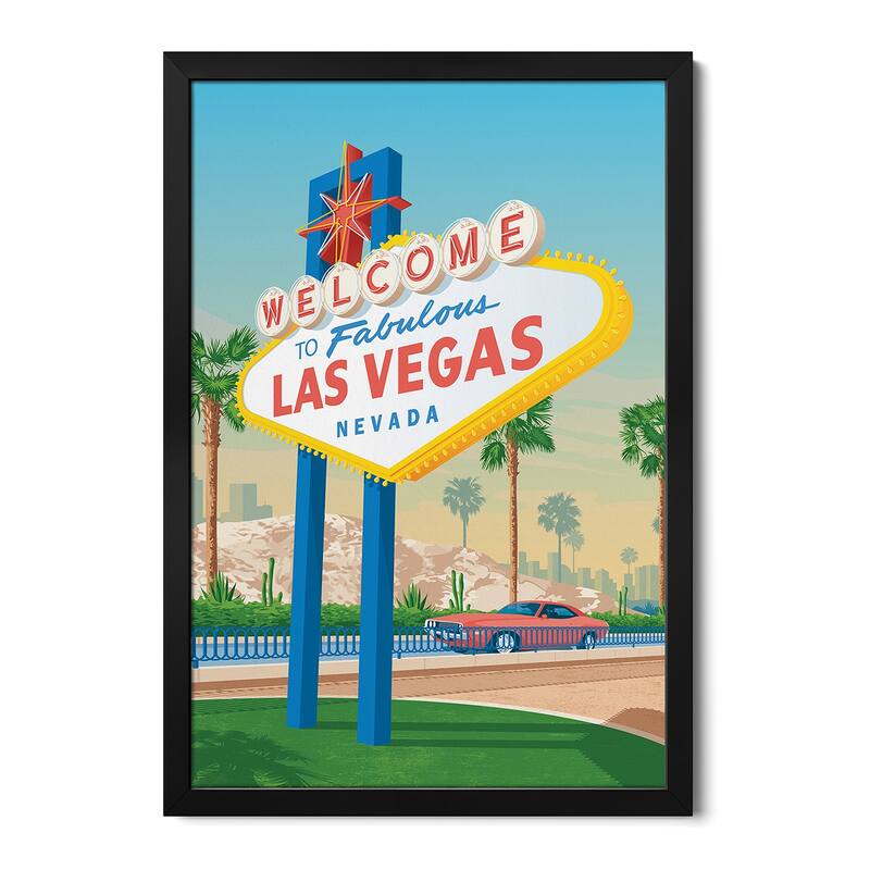 Las Vegas Nevada United States Travel Poster Premium Framed Poster by Olahoop Travel Posters - Black - 32x24x1