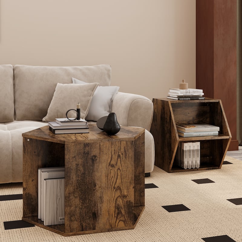 Hexagonal Coffee Table Side Table 2PCS