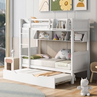 Playful Twin Bunk Bed with Bookshelf and Trundle