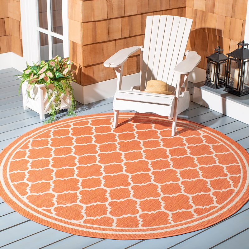 SAFAVIEH Courtyard Kristelle Indoor/ Outdoor Waterproof Patio Backyard Rug - 5'3" Round - Terracotta/Bone