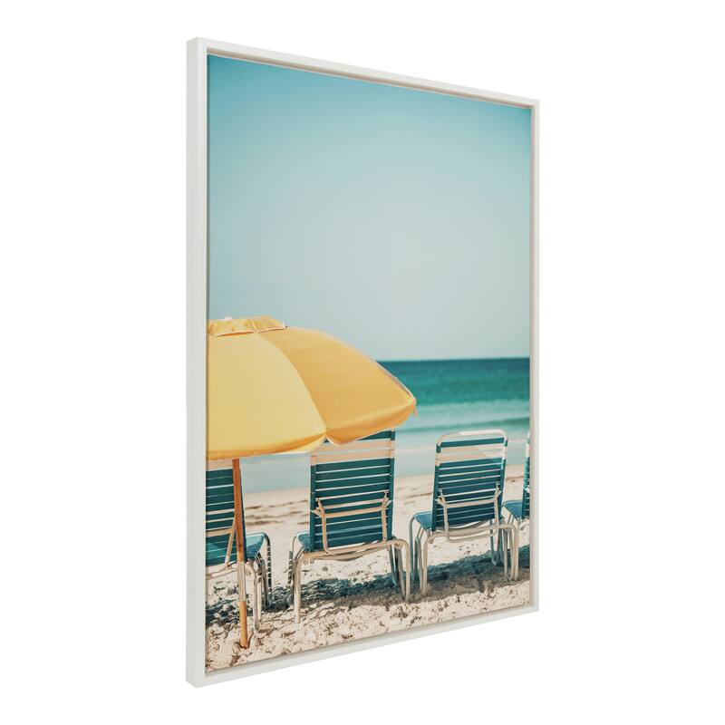 Kate and Laurel Sylvie Yellow Umbrella 2 Framed Canvas by Alicia Bock - 28x38 - White
