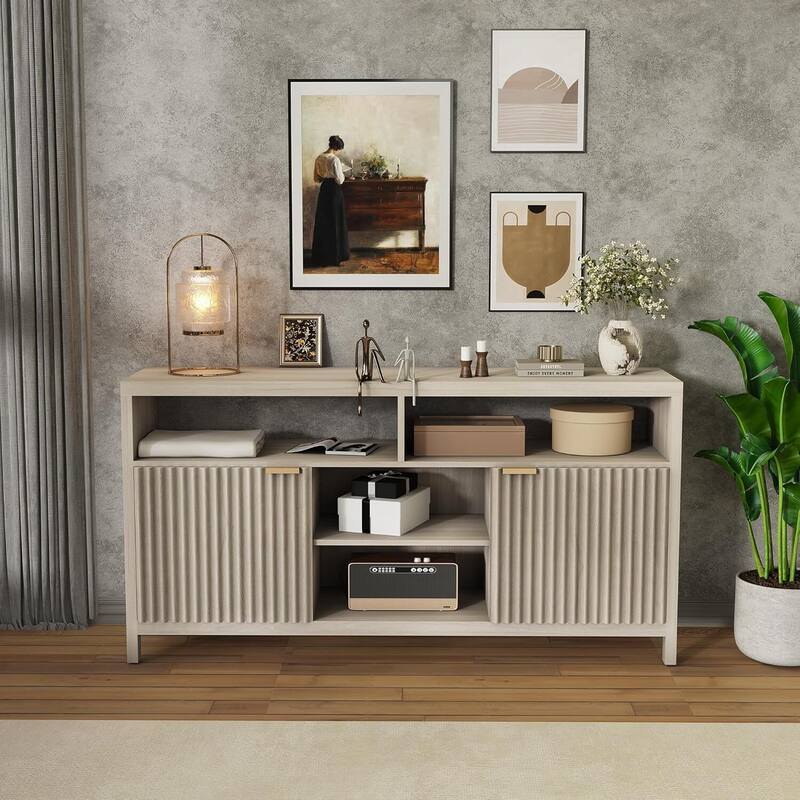 59" Modern Entertainment Center Fluted TV Stands for Living Room - N/A