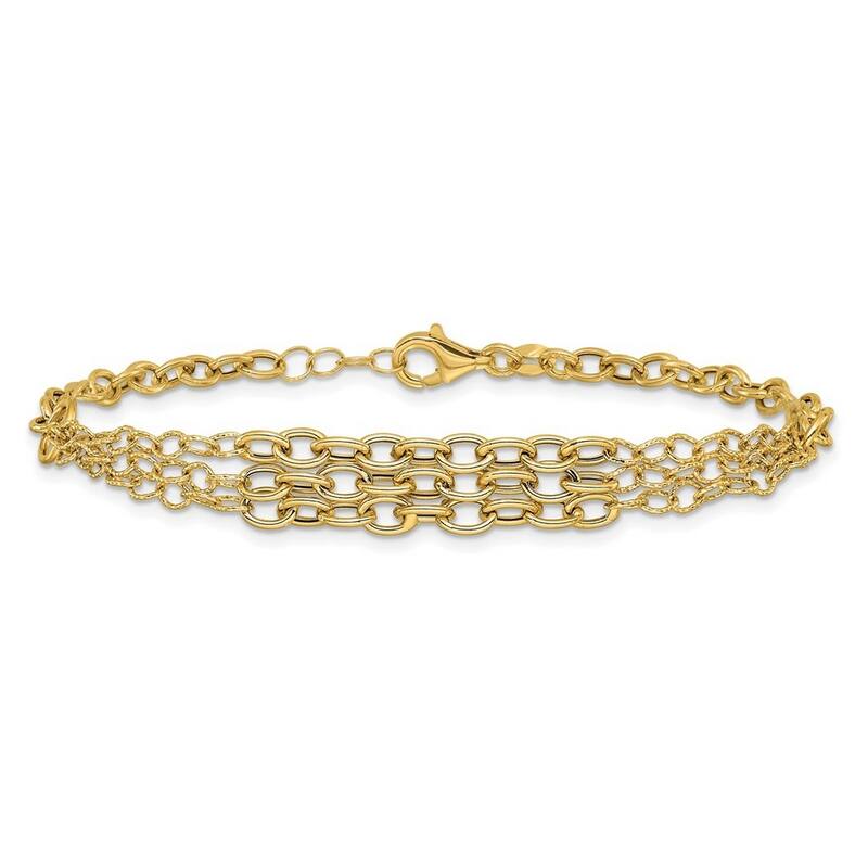 Curata 14k Yellow Gold 7.5" 3mm Textured 3 Layer Fancy Bracelet