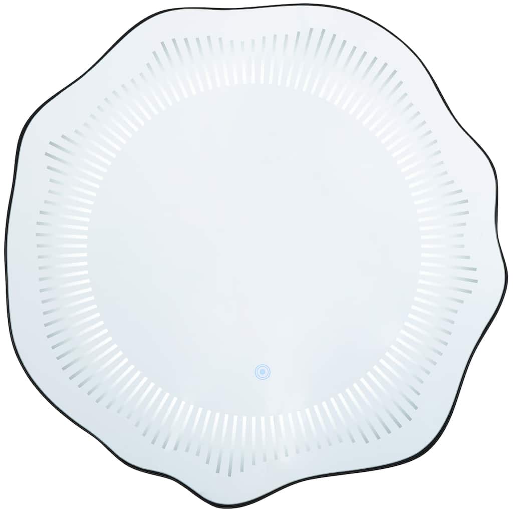 Glass Abstract Wavy LED Wall Mirror with Radial Pattern - Silver - Roche River Decor