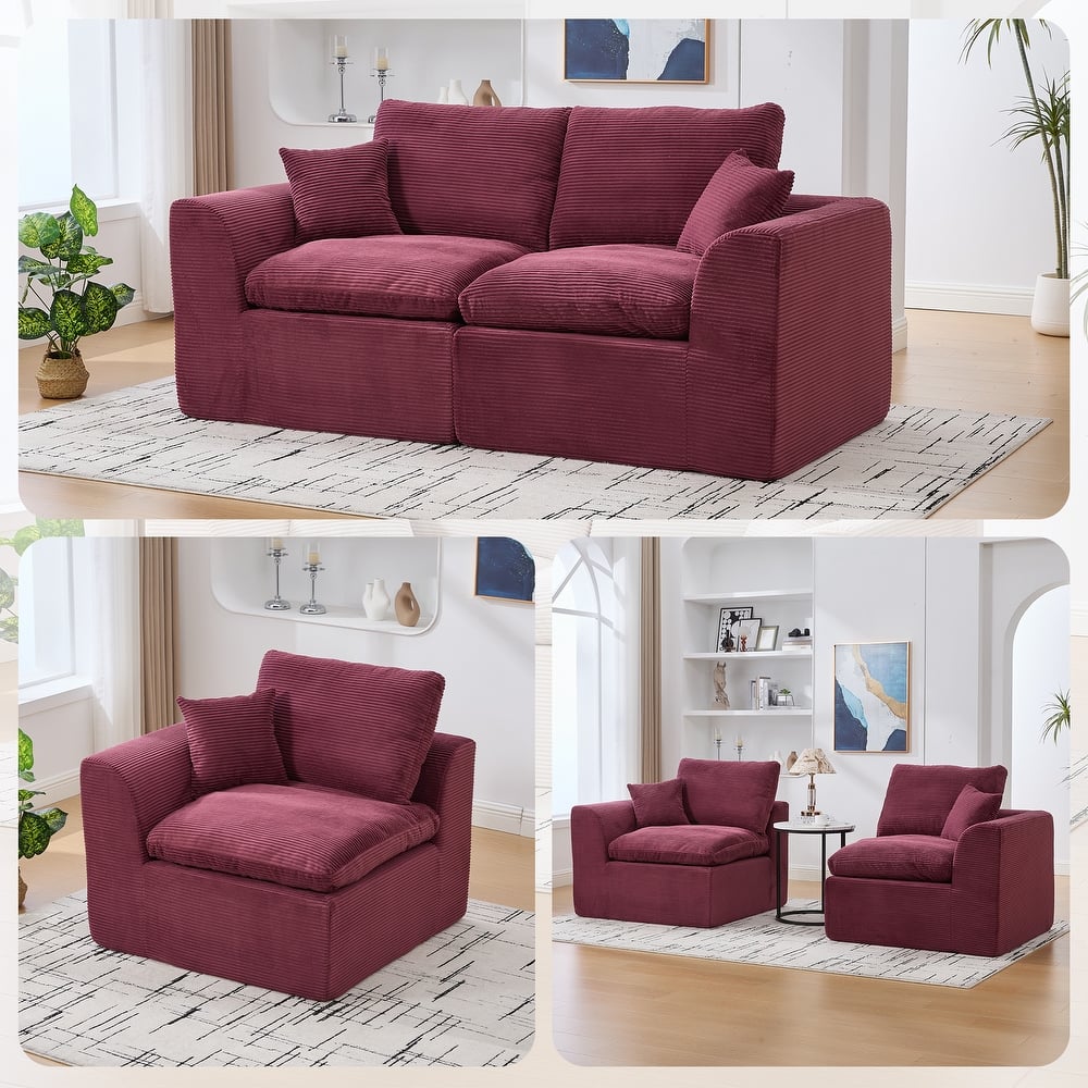 HOMEFUN Corduroy Upholstered Modular 2 Seater Cushion Covers Removable Loveseats Sofa for Living Room Bedroom