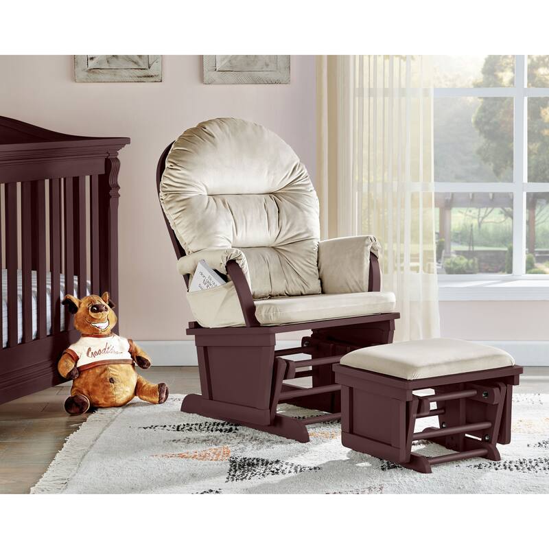 Madison Glider and Ottoman White Wood
