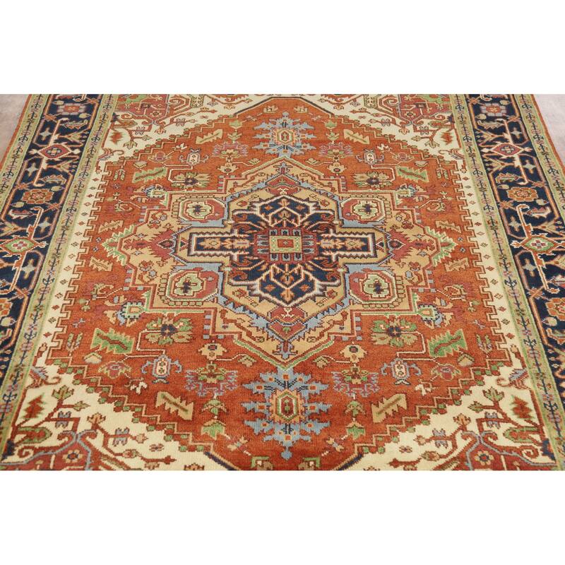Orange Heriz Serapi Indian Area Rug Handmade Traditional Wool Carpet - 7'10" x 9'10"