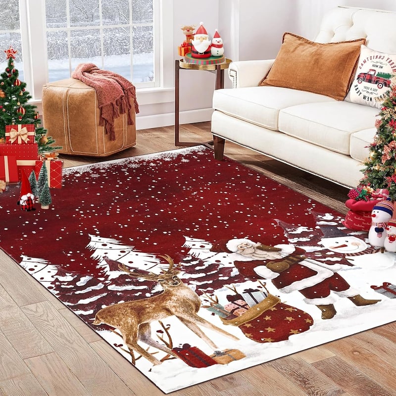 Soft Non-Slip Washable Christmas Santa Claus Aera Rugs, Xmas Holiday Decor, Red - 6*9ft