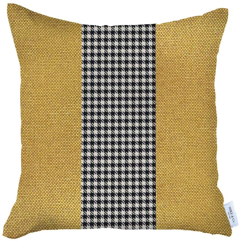HomeRoots 18" X 18" Yellow And White Houndstooth Zippered Handmade Polyester Throw Pillow Cover