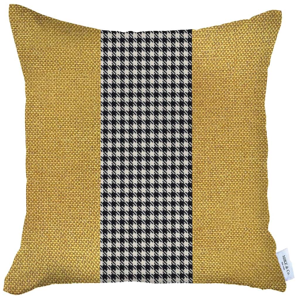 HomeRoots 18" X 18" Yellow And White Houndstooth Zippered Handmade Polyester Throw Pillow Cover