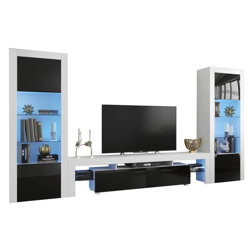 Milano Set 200-BK-BK Modern Wall Unit Entertainment Center