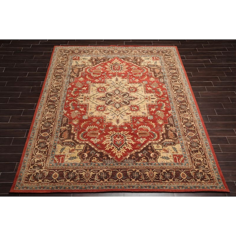 9x12 Hand Tufted Hand Made 100% Wool Heriz Traditional Oriental Area Rug Burnt Orange, Tan Color - 8' 4'' x 11' 4''