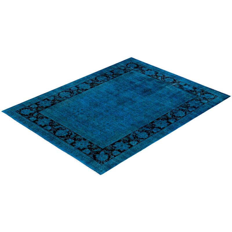 Overton Hand Knotted Wool Vintage Inspired Modern Contemporary Overdyed Blue Area Rug - 9' 3" x 12' 1"