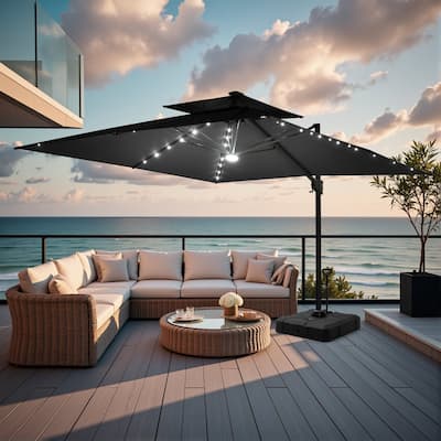 11 FT Outdoor LED Double Top Patio Cantilever Umbrella with Base Stand