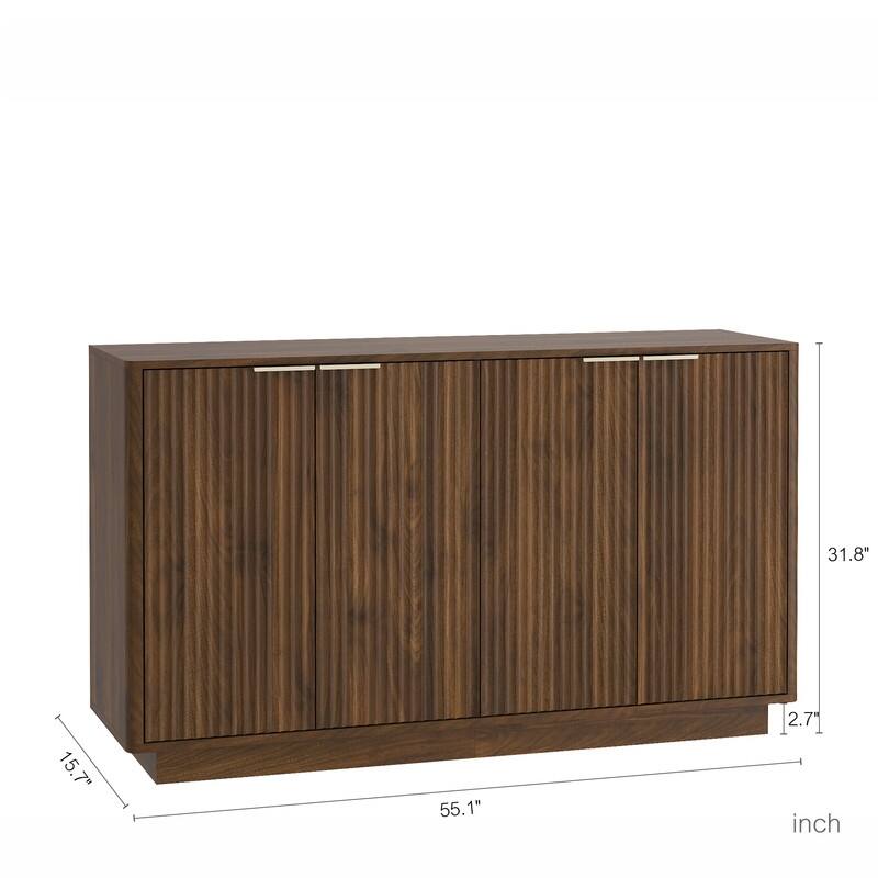 Wood 55.1" Fluted Buffet Cabinet, Credenza with Adjustable Shelves for Stylish Storage and Organization
