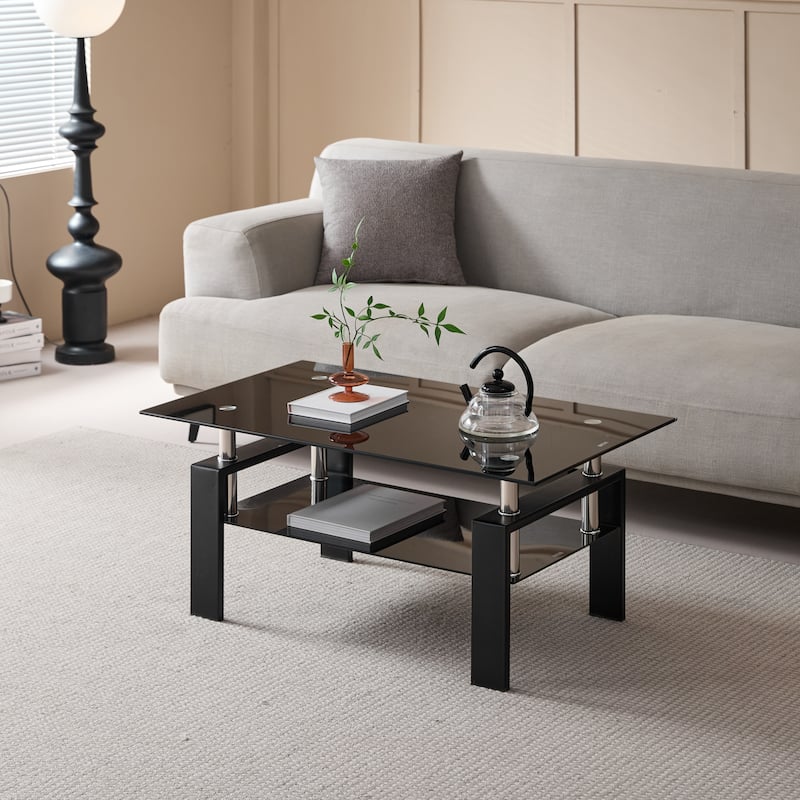 Two-Tier Tempered Glass Center Table - Clear Living Room Coffee Table‌