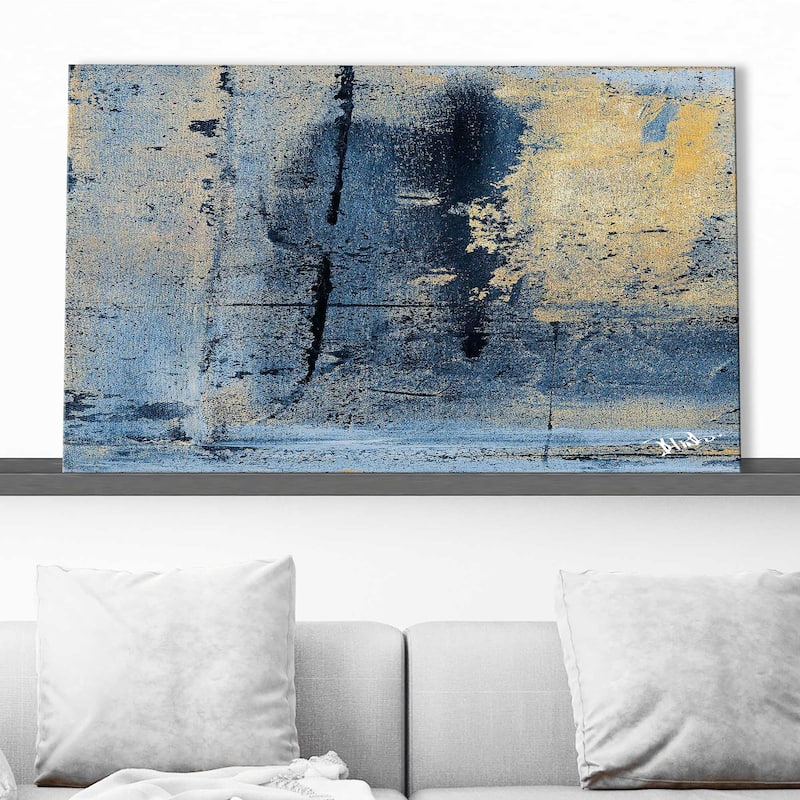 "Gold on Blue Square I" Print on Canvas