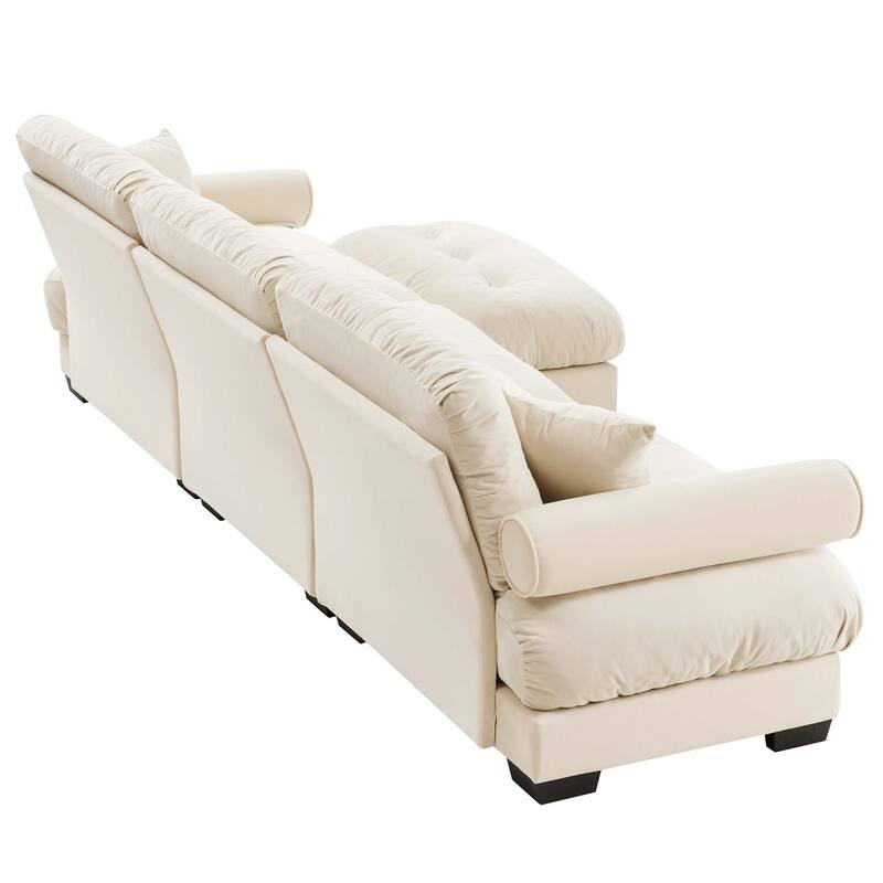 130" 3-Seat Velvet Oversized Modular Sectional Sofa with Movable Ottoman, Bolstered Armrests, and Cloud Cushions