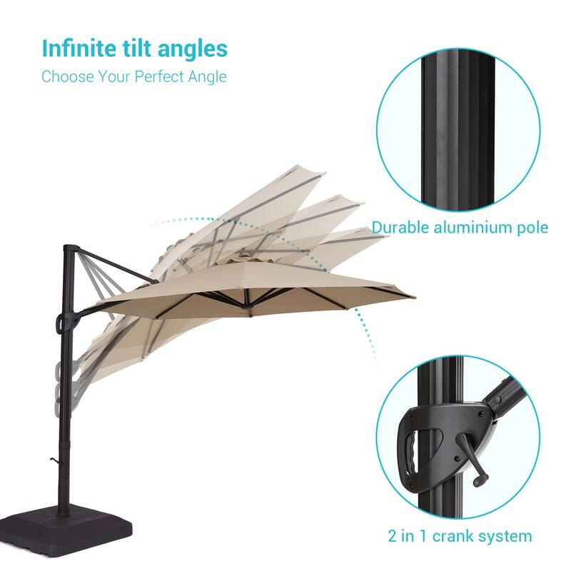LIVOOSUN Outdoor Cantilever Offset Patio 11Ft Aluminum Umbrella w/Base
