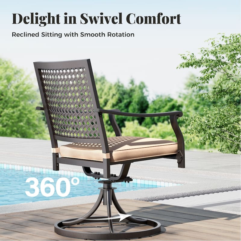 MAISON ARTS 7-Piece Patio Dining Set , Large Round Dining Table with Umbrella Hole & Metal Swivel Dining Chairs