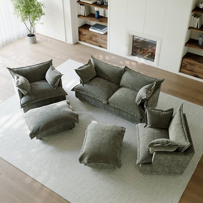 6 Piece Oversized Chenille Comfy Cloud Modular Sectional Sofa Set