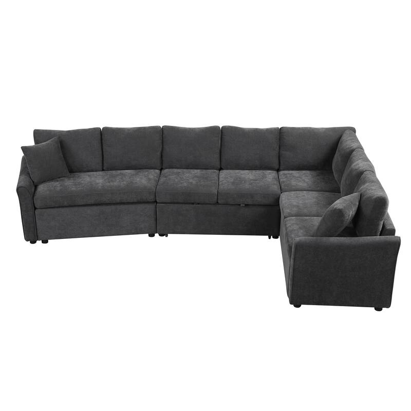 L-shaped Sofa Convertible Sofa Bed Pull Out Sofa Sleeper with Two Back Pillows, Two USB Ports and Two Power Sockets