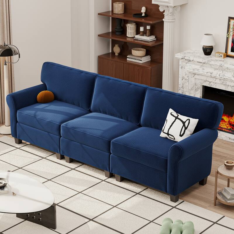 94.49" Corduroy Fabric 3-Seater Sectional Sofa - Blue