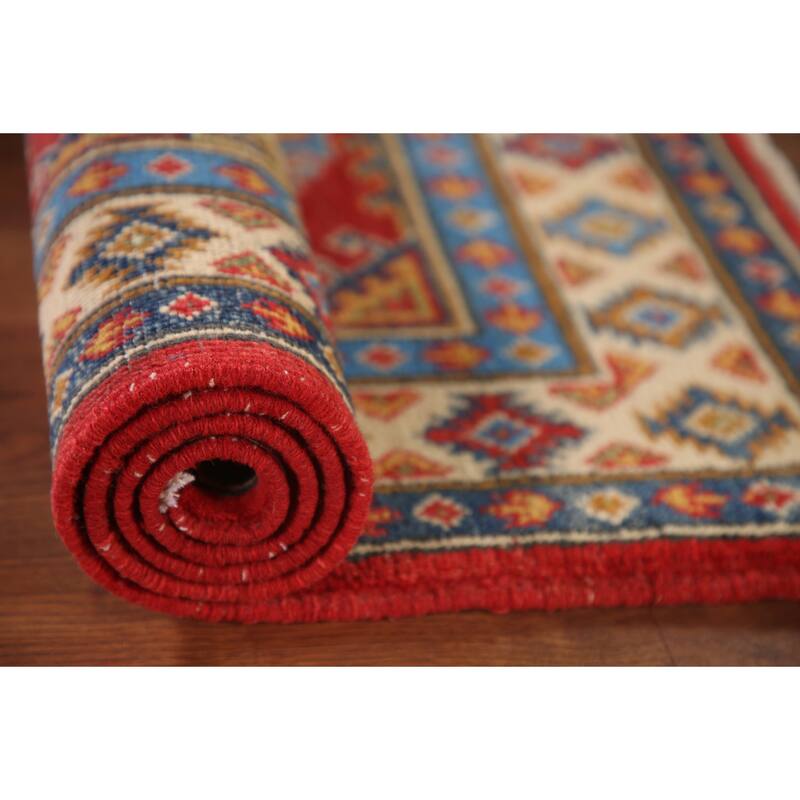 Geometric Kazak Accent Rug Handmade Oriental Wool Carpet - 2'9"x 4'2"
