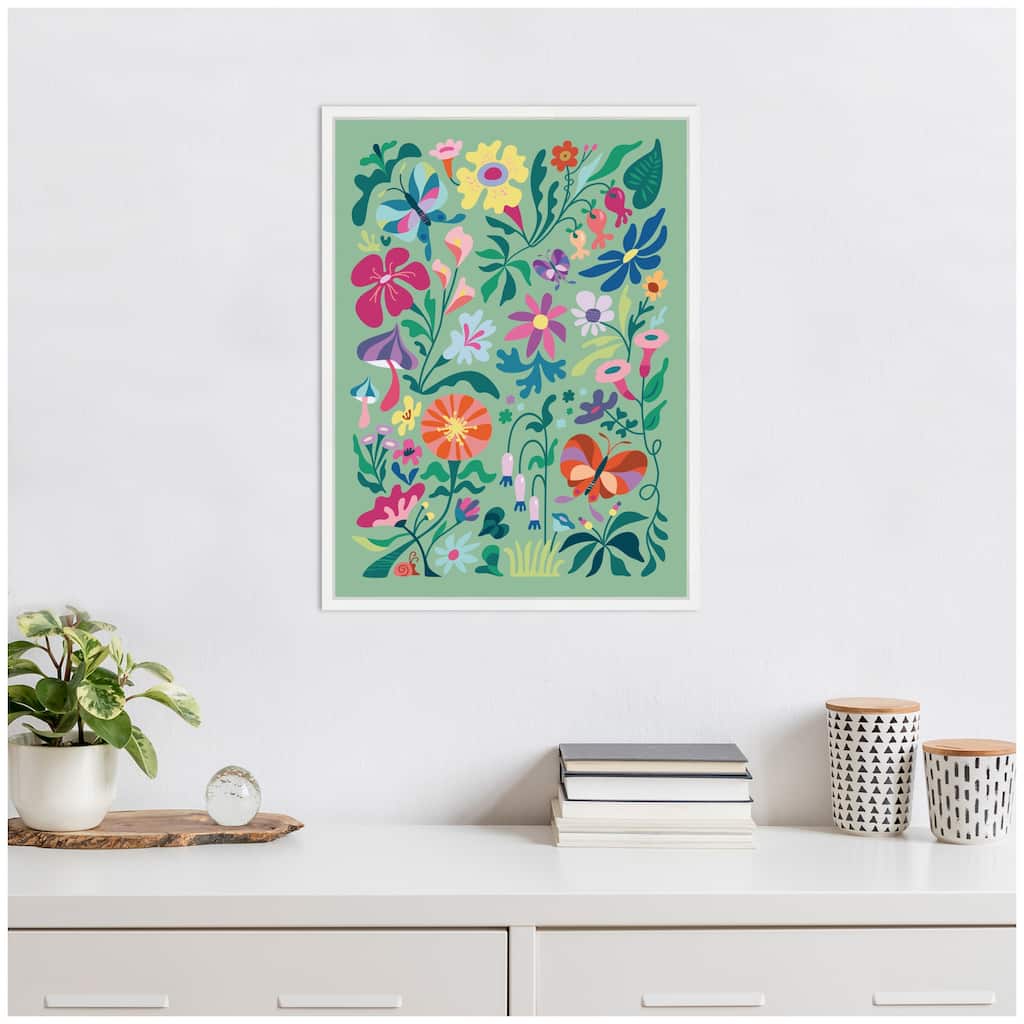 Kate and Laurel Sylvie Wild flowers and Butterflies Framed Canvas by Rachel Lee