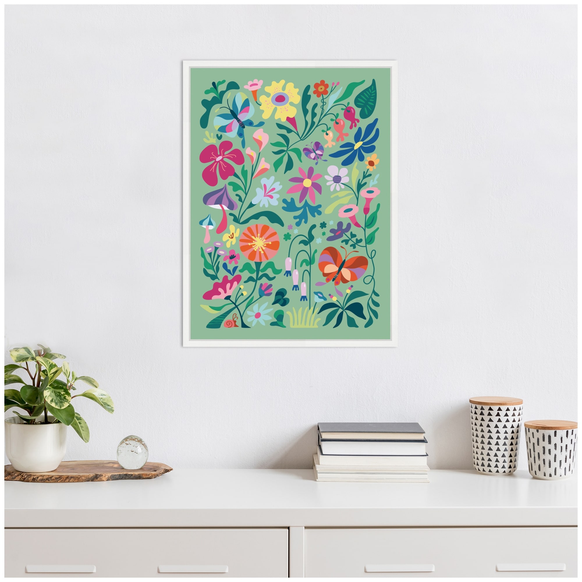 Kate and Laurel Sylvie Wild flowers and Butterflies Framed Canvas by Rachel Lee