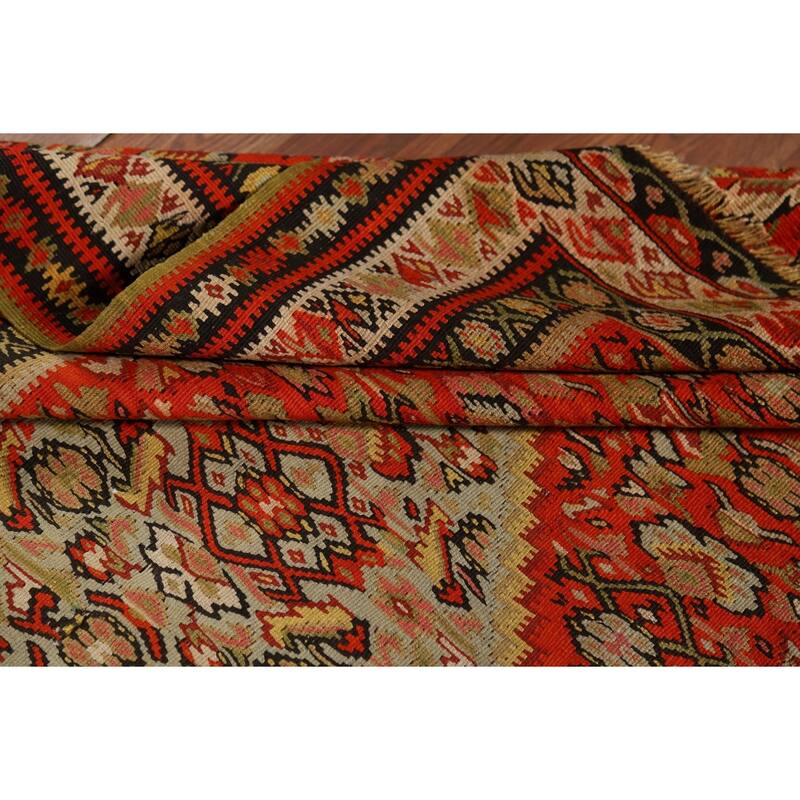 Vegetable Dye Kilim Senneh Antique Persian Rug Hand-Woven Wool Carpet - 4'2" x 6'10"