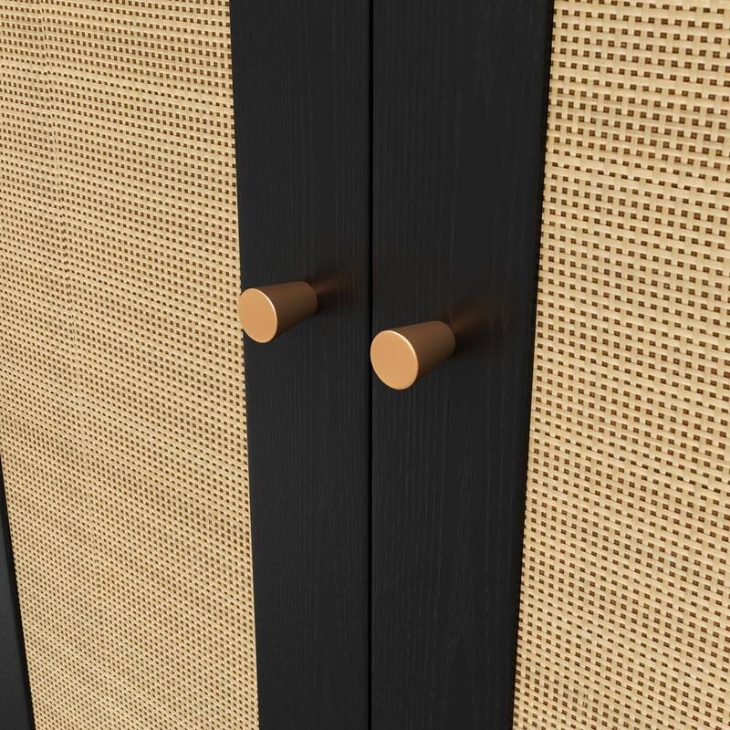 Farmhouse Hall Tree with Rattan Doors and 4-In-1 Seating Bench