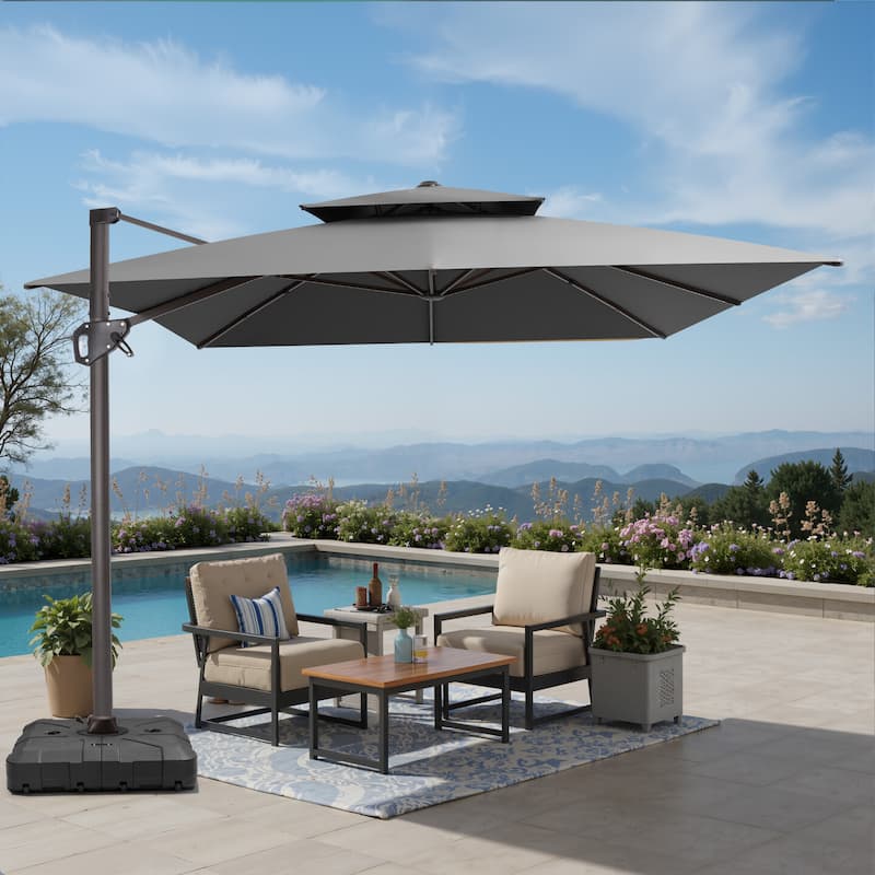 VredHom Patio Outdoor 9 x 11 FT Double Top Cantilever-Offset Umbrella with HDPE Wheel Base