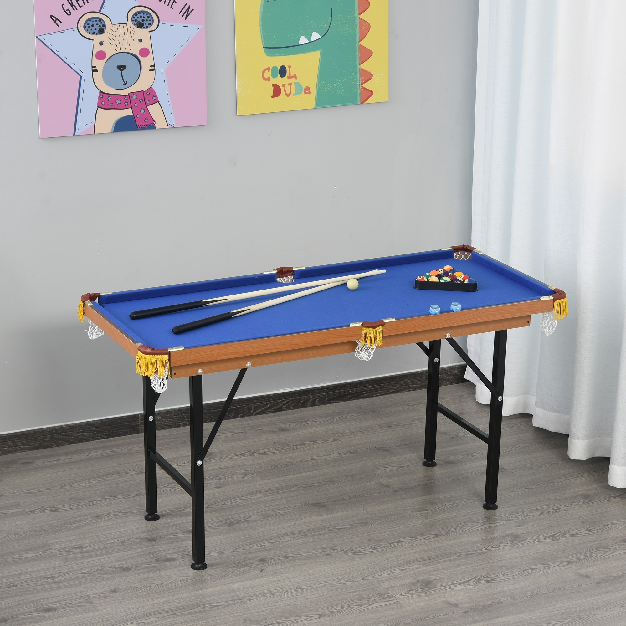 Soozier Portable Folding Billiards Table Game Pool Table for Kids Adults With Cues, Ball, Rack, Brush, and Steel Frame