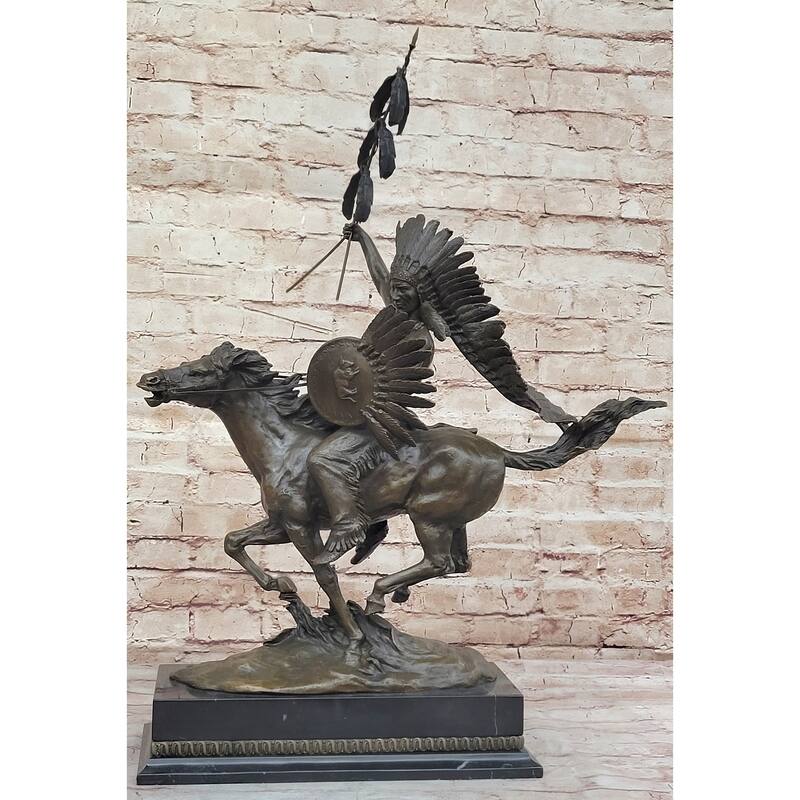 Native American Indian Warrior On Imitative Horseback - Signed Original Bronze Sculpture By Milo