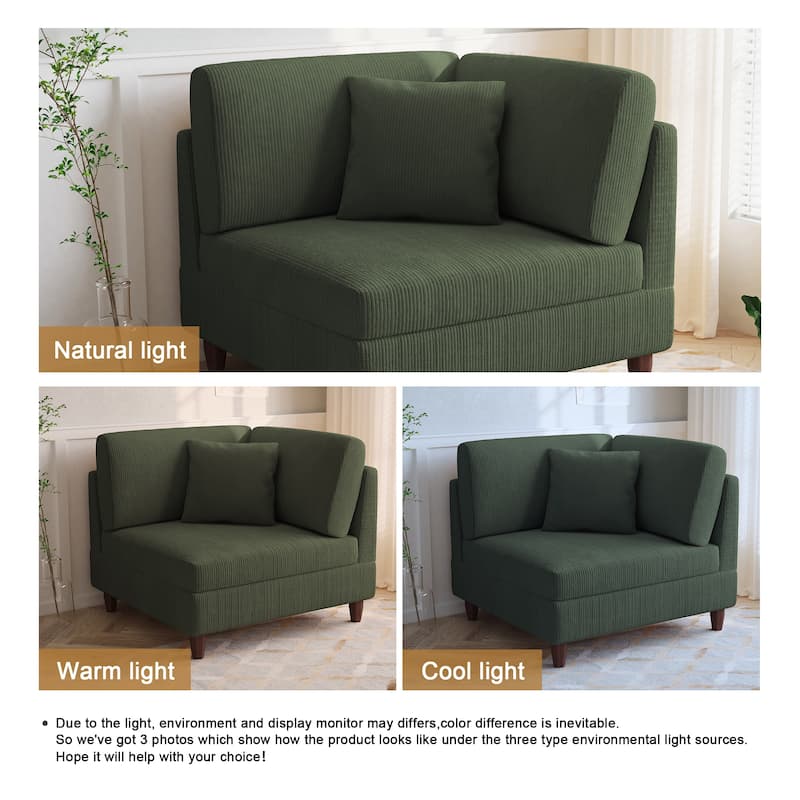 Corduroy Accent Chair with Ottoman Modular Couch Sectional Sofa