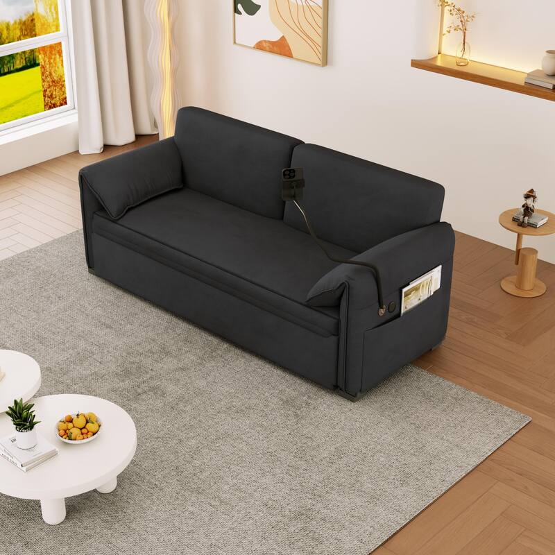 Convertible 63-inch Velvet Sofa Bed with Three Adjustable Modes - Comfortable Sofa, Lounge, and Double Bed for Home or Office