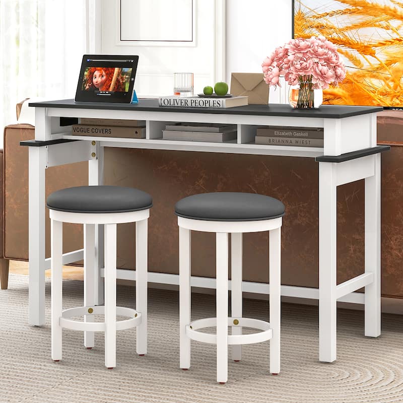 Gymax Upholstered Bar Stool Set of 4 25'' Counter Height Bar Chairs w/