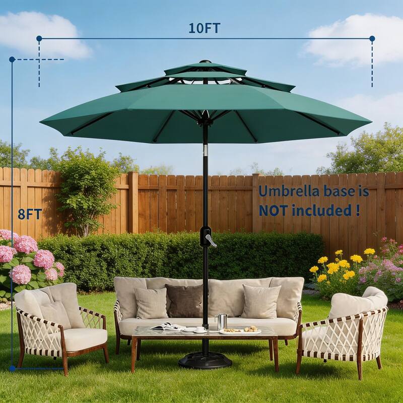 10Ft 3-Tier Patio Umbrella, with Vents, Easy Crank & Tilt