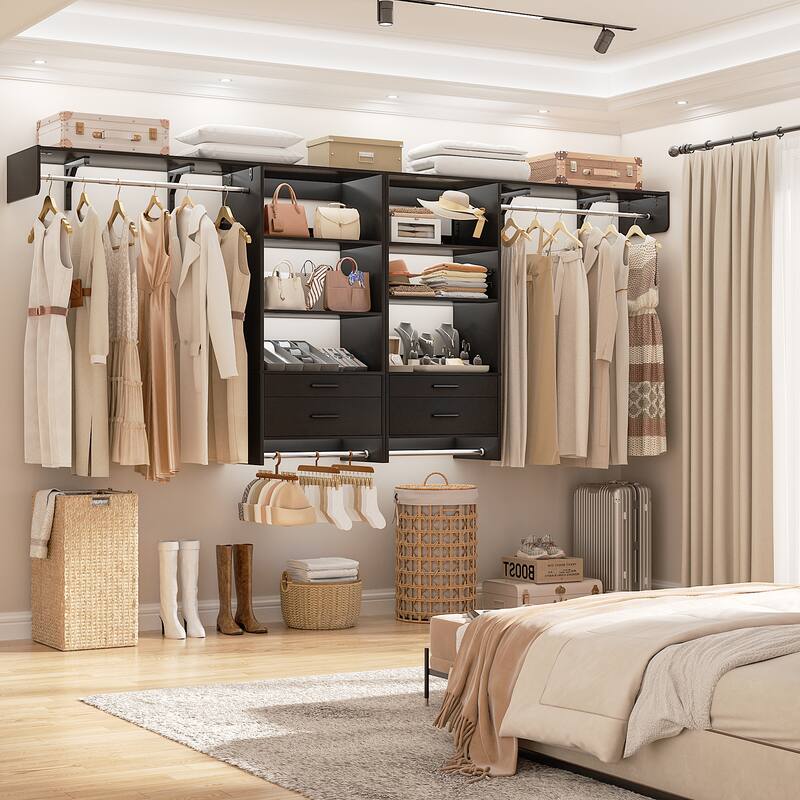 Rackcog Laundry Room Organizer with Drawers, Wall-mounted Closet System with Hanging Rods