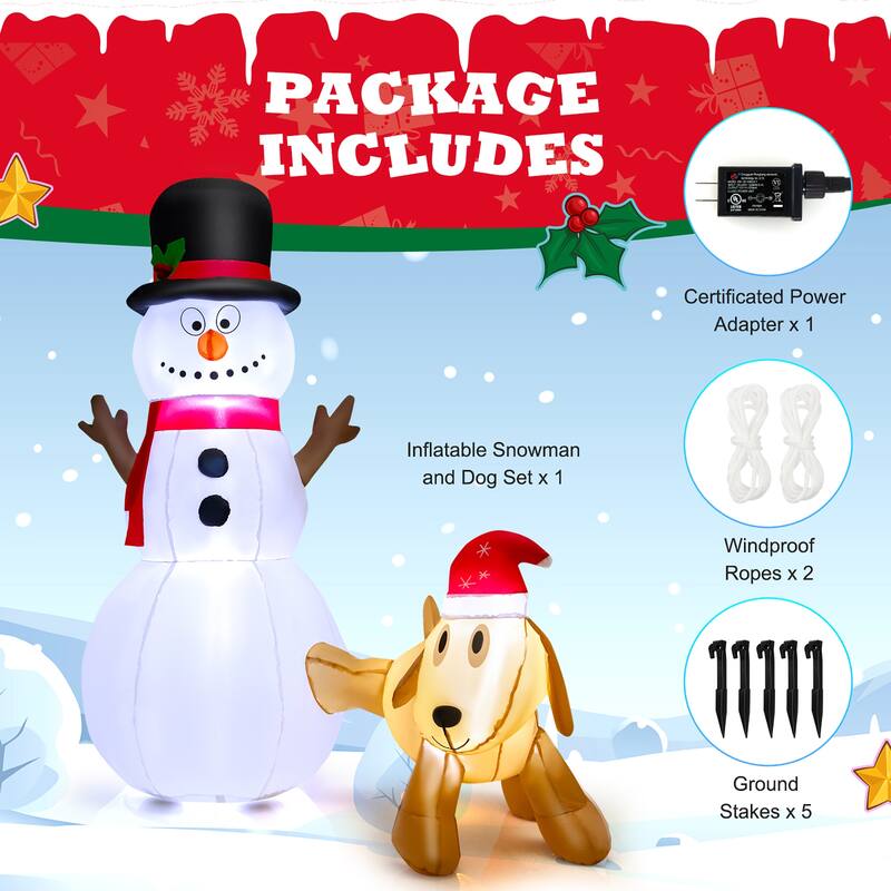 6 FT Inflatable Snowman &Dog Set Christmas Decoration w/ LED Lights