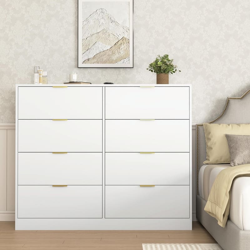 8-Drawer Wooden Dresser for Bedroom, Modern Chest of Drawers - White