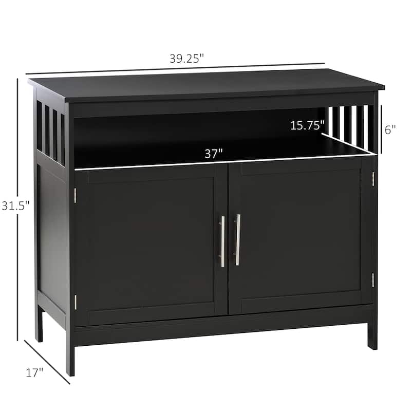 Sideboard Buffet Cabinet, Modern Kitchen Cabinet, Coffee Bar Cabinet with 2-Level Shelf and Open Compartment, Black