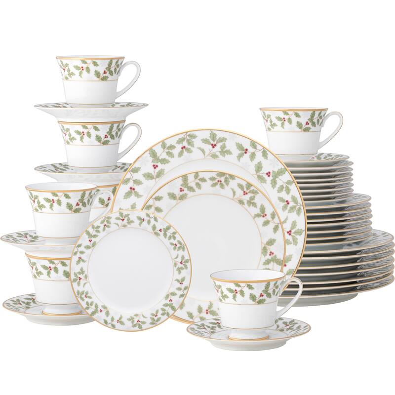 Holly & Berry Gold 40-Piece Dinnerware Set, Service for 8
